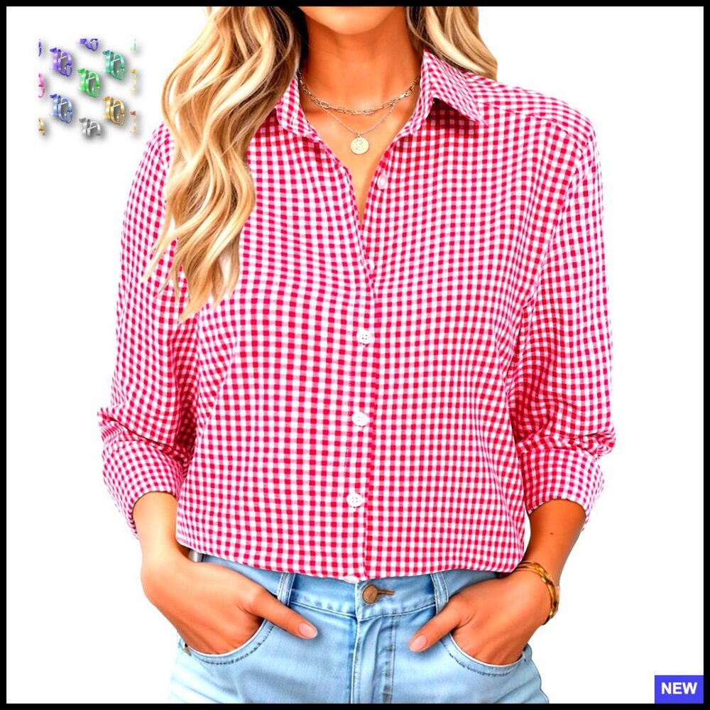Long Sleeve Button Down Blouse Casual Loose Fit Cotton Collared Preppy Chic